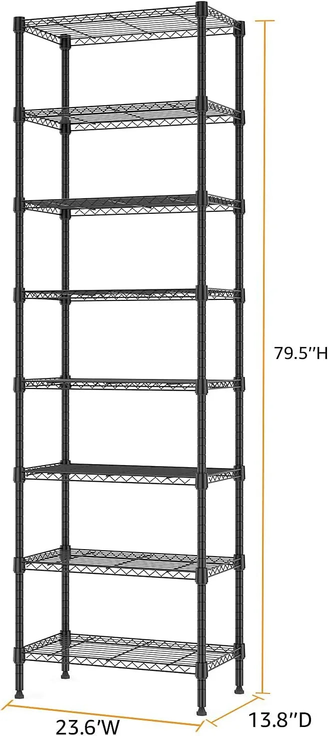 8 Tier 2000 lbs Storage Rack Metal Wire Shelving Unit, Storage Standing Shelf Organizer for Laundry Bathroom Kitchen Pantry Closet Garage Basement Utility Room, Black 13.8" D x 23.6" W x 79.5" H - ModernBath