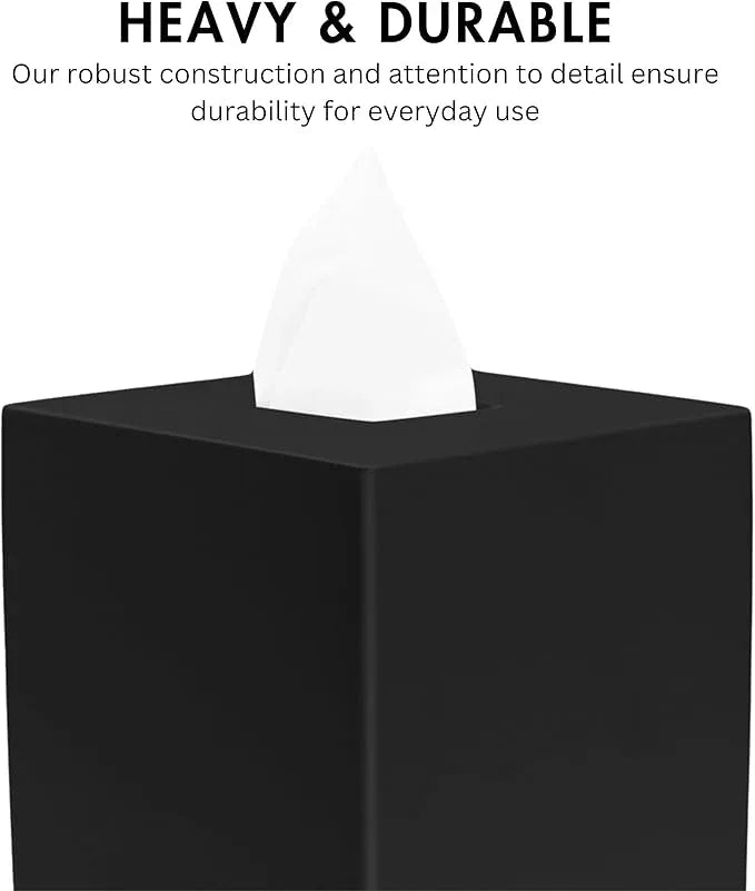 Yew Design Matte Black Square Tissue Box Cover, Decorative Tissue Box Dispenser for Bathroom, Parlors, Office, Bedroom Dresser, Vanity Countertop, Nightstand, Car, and Desk - ModernBath