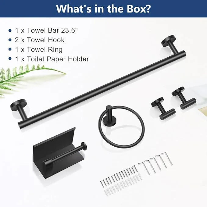 TQKAG 5 Piece Bathroom Towel Bar Holder Sets Matte Black Bathroom Hardware Set Stainless Steel Toilet Paper Holder with Shelf Bathroom Accessories Kit Wall Mounted - ModernBath