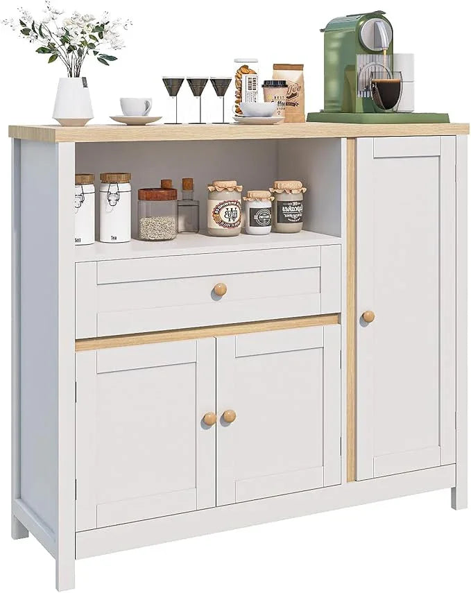 Storage Cabinet with Doors and Drawers,Kitchen Storage Cabinets，with Drawer and Adjustable Shelf（White） - ModernBath