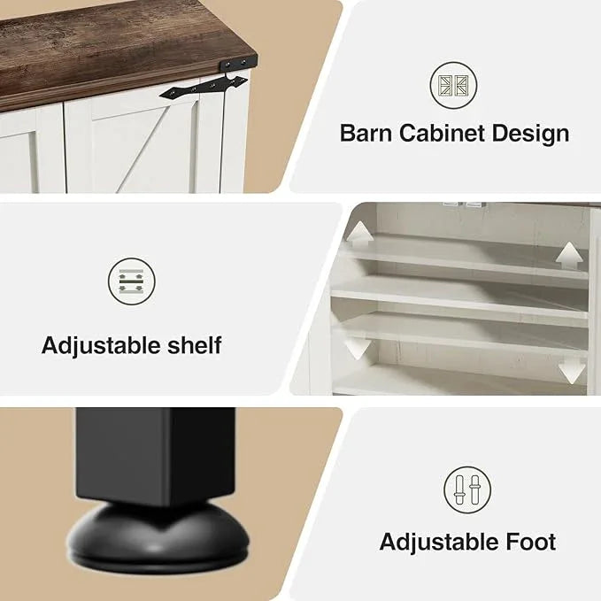 Over The Toilet Storage Cabinet with Farmhouse Doors and Adjustable Shelf, Tall Bathroom Organizer with Metal Stand Space Saver Over Toilet , Wood Rack for Bathroom, Restroom, Laundry, White - ModernBath