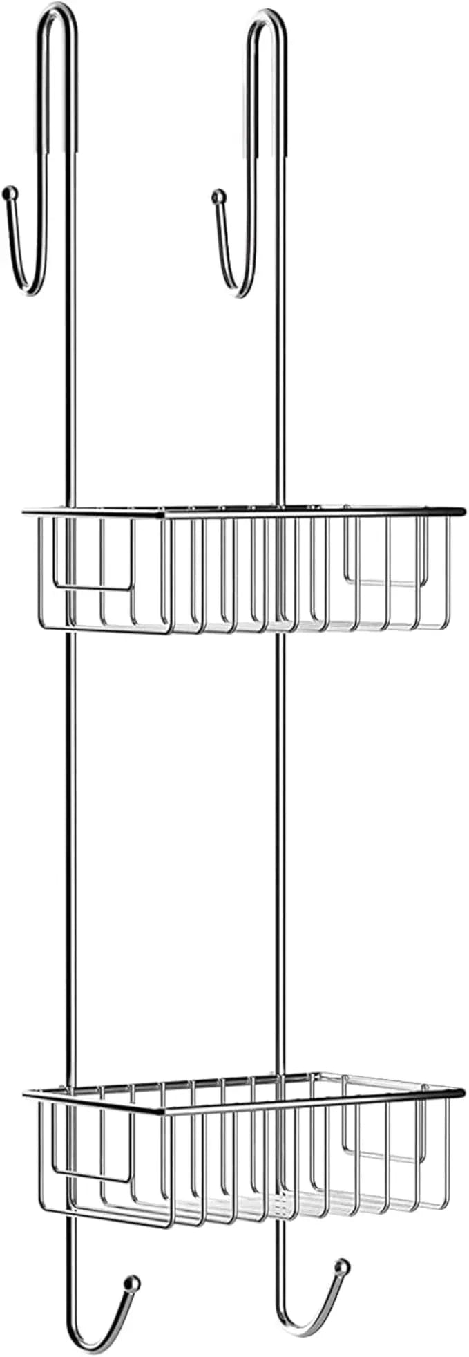 Bamodi |2-Tier Stainless Steel Shower Caddy-Hanging Shower Rack-Bathroom Organizer for Accessories-Rustproof Stainless Steel-2 Towel Hooks-27.56" DX8.27 WX7.28 H(Chrome) - ModernBath