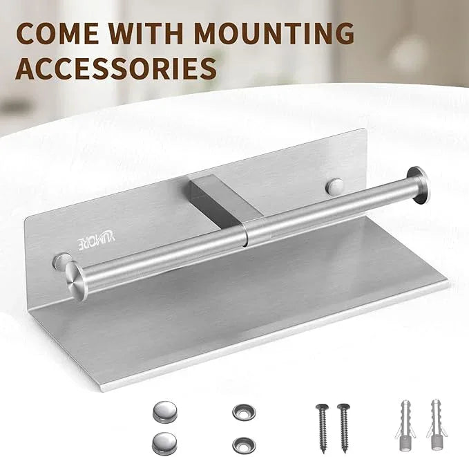 YUMORE Toilet Paper Holder, 304 Stainless Steel Bathroom Double Roll Tissue Holder with Shelf, Wall Mounted Washroom Dual TP Dispenser Storage, Flushable Wipes Dispenser, Brushed Nickel Finish - ModernBath