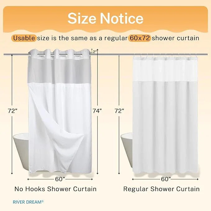 River Dream Heavyweight No Hooks Required Dotted Waffle Weave Shower Curtain with Snap in Liner - 60W x 74L, Hotel Grade, Spa Like Bath Curtain, White - ModernBath