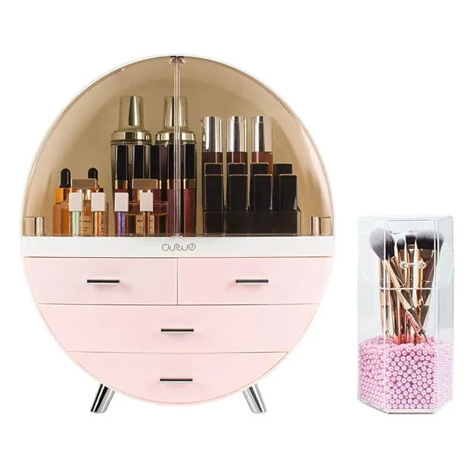 OBMMIRAO Elegant Dustproof Makeup Storage Organizer Box, Waterproof Large Cosmetics Organizer Storage with Drawers Skincare Cosmetic Display Cases for Countertop Bathroom Dresser Dedroom - ModernBath