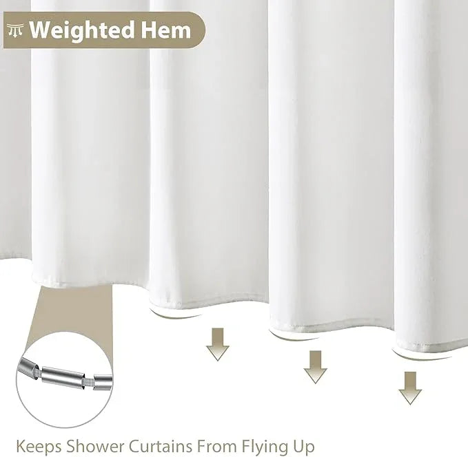 Jowels White Linen Shower Curtain, Boho Farmhouse Shower Curtain Set for Bathroom, 200GSM Luxury Weighted Water Resistant Fabric Textured Shower Curtains with 12 Metal Hooks, 72Wx84H - ModernBath