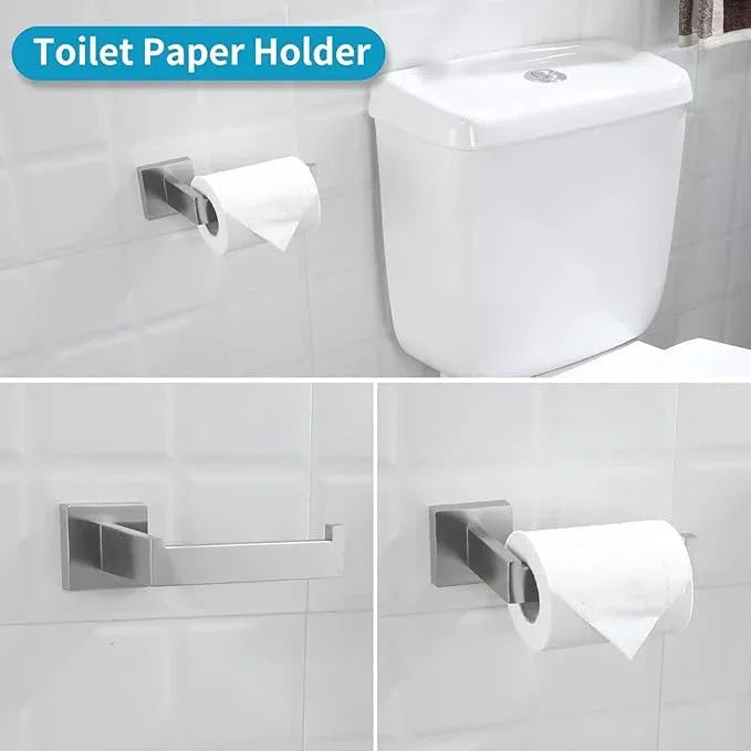 Bathroom Hardware Set Brushed Nickel,16 inch 5-Piece Towel Bar Wall Mount Modern Bathroom Accessories Include Towel Rack,Toilet Paper Holder,2*Robe Hook - ModernBath