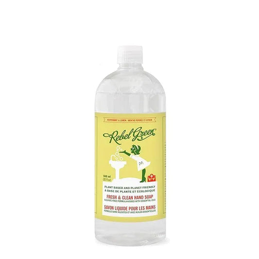 Rebel Green Fresh & Clean Hand Soap Refill - Natural Liquid Hand Soap Refill for Bathroom & Kitchen - Peppermint and Lemon Scent, 32 Fl Oz - ModernBath