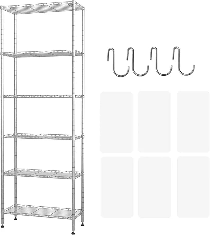 HOMEFORT 6-Shelving Unit, Adjustable Wire Shelving, Metal Wire Shelf Rack Organizer for Kitchen, Pantry, Closet, Bathroom, Laundry, Sliver,21" W x 11" D x 69" H - ModernBath