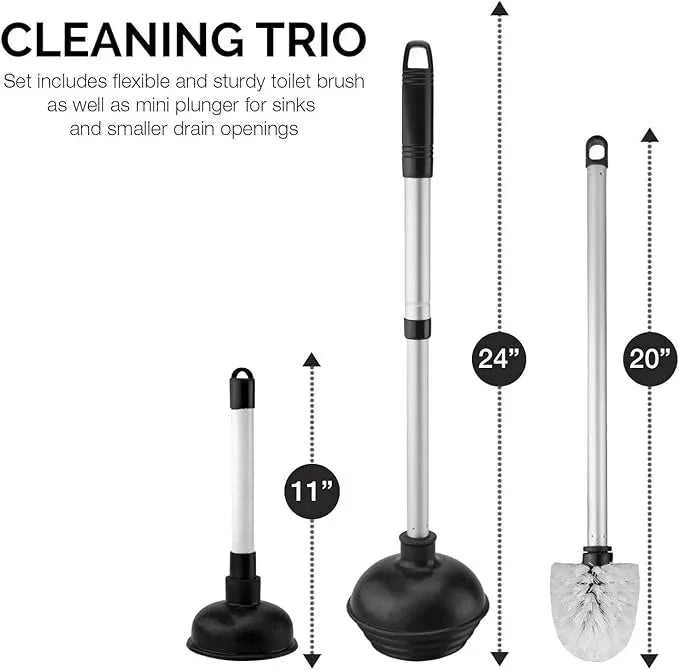 NEIKO 60168A Toilet Plunger Set, 4 Piece, Bonus Mini Sink & Drain Plunger, Toilet Bowl Brush & Caddy, Patented All-Angle Design, Telescopic Aluminum Handle, Bathroom Toilet Brush and Plunger Set - ModernBath