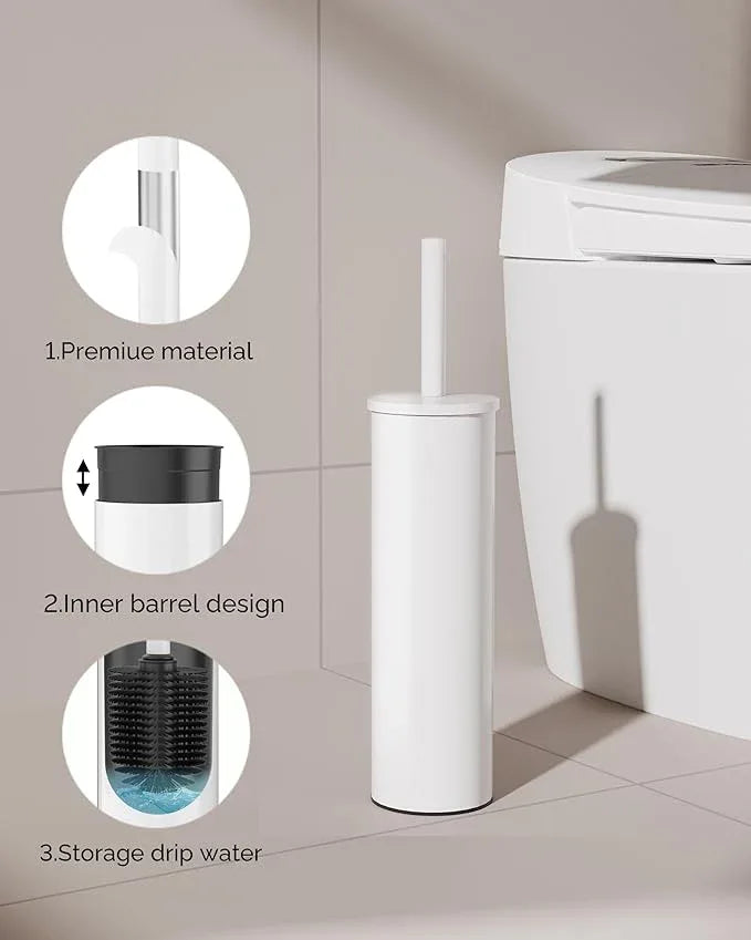 WZKALY Toilet Brush and Holder Set, Stainless Steel Toilet Bowl Brush with Lid, Rust Proof Toilet Cleaner Brush with Caddy, Durable Bristles, Splash Proof, Ideal for Bathroom（1 Pack, White） - ModernBath