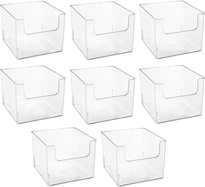 mDesign Modern Plastic Open Front Dip Storage Organizer Bin Basket for Household Organization - Shelves, Cubby, Cabinet, and Closet Organizing Decor - Ligne Collection - 8 Pack - Clear - ModernBath