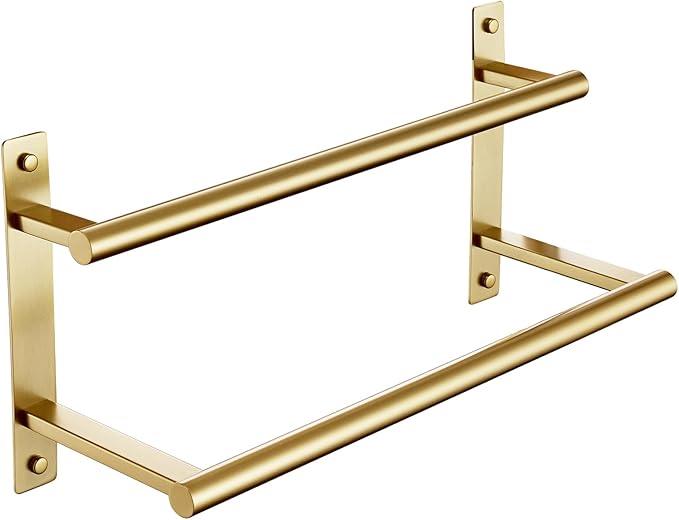 KOKOSIRI 16 Inch Bathroom Towel Racks Double Towel Bar Bath Towel Holder Towel Hanger Towel Shelf Wall Mount Stainless Steel Brushed Gold B5010BG-L16 - ModernBath