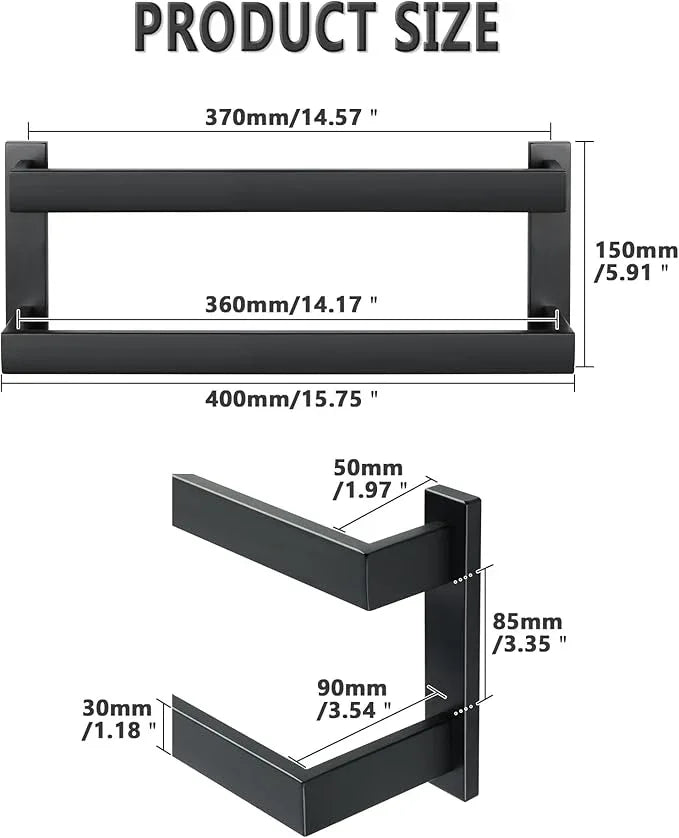 Alise 16 Inch Double Towel Bars for Bathroom Wall Mount,Bathroom Towel Holder Double Towel Racks for Bathroom Lavatory,SUS304 Stainless Steel Towel Rail Towel Hanger for Walls,Matte Black - ModernBath