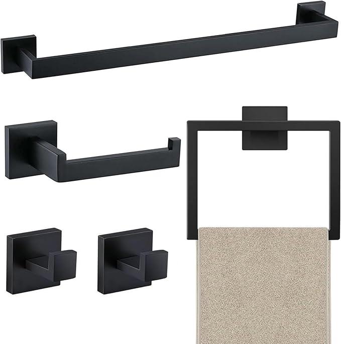 JOPOFI 5 Piece Bathroom Towel Bar Set - SUS304 Stainless Steel Bath Towel Holder, 15.7 Inch Towel Racks for Bathroom Wall Mounted, Bathroom Hardware Accessories Set - Matte Black - ModernBath