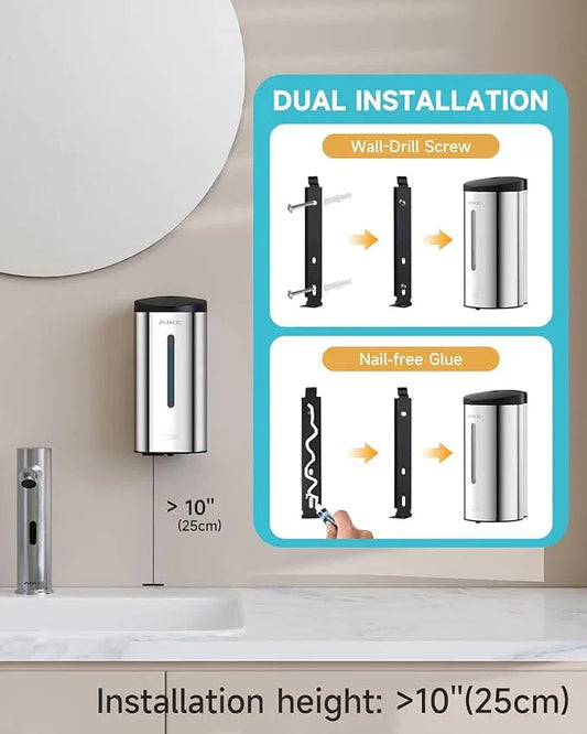 AIKE Automatic Wall Mount Liquid Soap Dispenser, Commercial Stainless Steel with 25oz Large Capacity Save Time Effort and Cost,Model AK1205 (Polished) - ModernBath