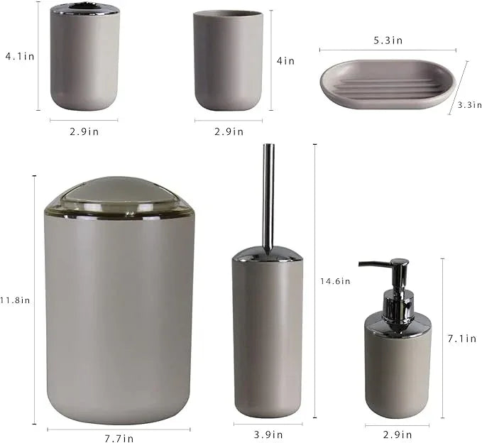 IMAVO Bathroom Accessories Set,Bathroom Set,7 Pieces Bathroom Accessory Set,Tray,Toilet Brush,Trash Can for Bathroom Décor and Housewarming Gifts - ModernBath