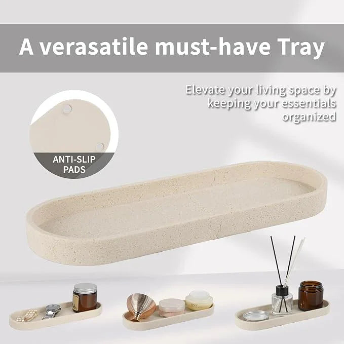 Bathroom Accessories Set,4 Piece Travertine Stone Look Bathroom Accessory Set with Soap Dispenser,Toothbrush Holder,Vanity Tray,Tumbler,Bathroom Organizer for Modern Bathrooms - Beige - ModernBath