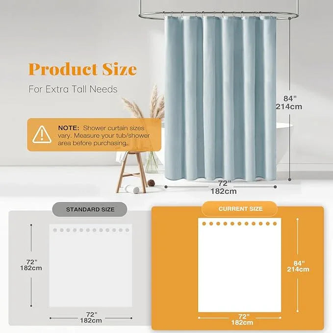 BTTN Extra Long Shower Curtain, 72x84 Inches Long Linen Textured Heavy Duty Fabric Shower Curtain Set with 12 Plastic Hooks, Tall Luxury Simple Waterproof Cloth Shower Curtains for Bathroom - Fog Blue - ModernBath