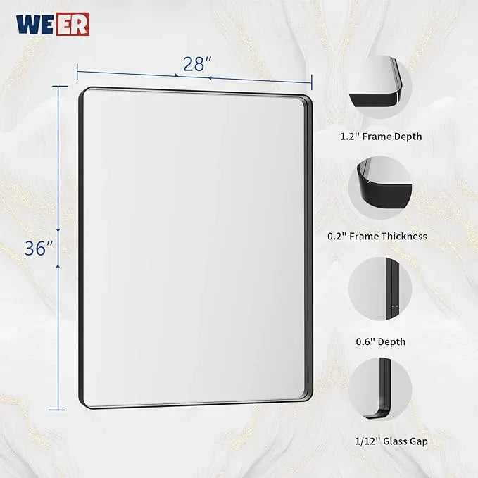 WEER Black Bathroom Mirror for Wall 28X36 Inch, Rectangular Black Metal Framed Vanity Mirror, Farmhouse Bathroom Mirror with Tempered Glass, Rounded Corner, Anti-Rust (Horizontal/Vertical) - ModernBath