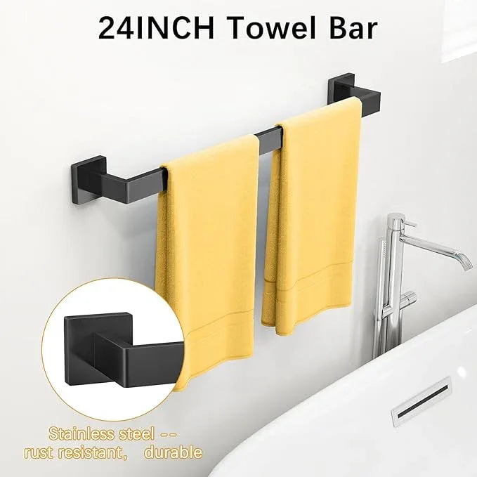 Bathroom Hardware Accessories Set, 10 Piece Black Towel Bar Set Stainless Steel, Towel Racks for Bathroom Wall Mounted Towel Holder Set, 24 inch - ModernBath