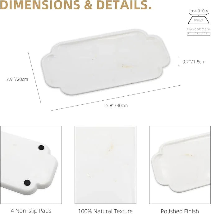 Marmor Real Natural Marble Bathroom Tray for Perfume, Candles, Jewelry Stone Vanity, Bathroom & Kitchen Counter Organizer and Home Decor (Calacatta Gold Marble Lace Long Plate) - ModernBath