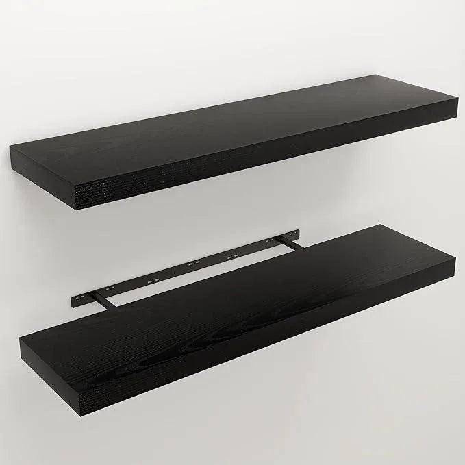 Floating Shelves for Wall, Wall Mounted Rustic Wood Shelves for Bathroom, Bedroom, Living Room, Kitchen, Hanging Shelf for Books/Storage/Room Decor (Black, 36") - ModernBath