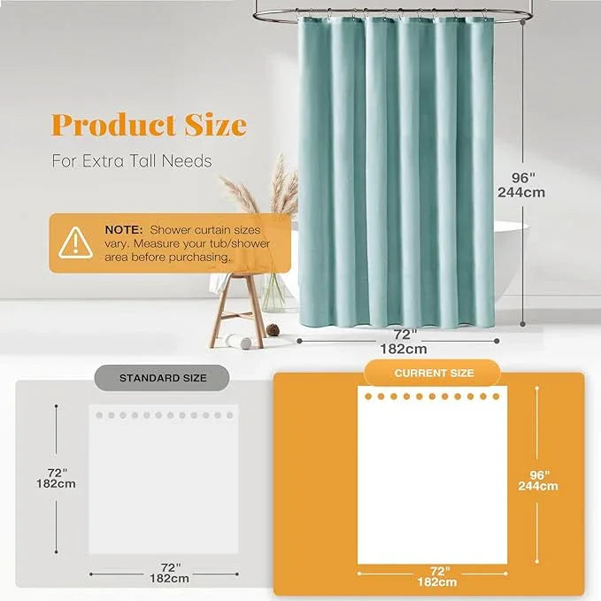 BTTN Extra Long Shower Curtain - 72x96 Inch Long Linen Textured Heavy Duty Fabric Shower Curtain Set with 12 Hooks, Turquoise Tall Simple Neutral Waterproof Cloth Shower Curtains for Bathroom - Teal - ModernBath