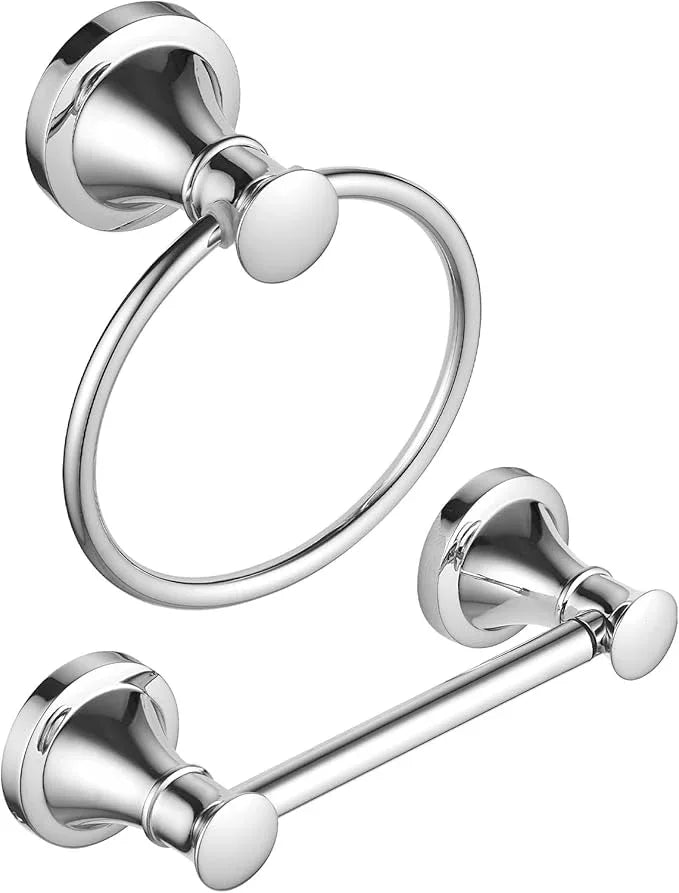 RUMOSE Toilet Paper Holder and Hand Towel Ring Polished Chrome Wall Mount Bathroom Hardware Accessories 2 PCS Set Flexible Pivoting Toilet Tissue Roll Holder and Towel Hanger, Stainless Steel - ModernBath