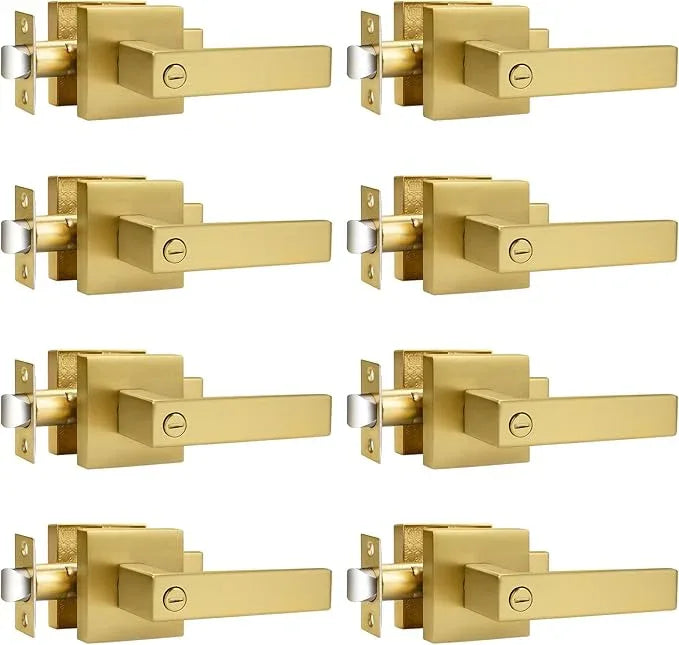 Probrico Gold Privacy Door Handle Lockset Heavy Duty Interior Door Lever for Bedroom Reversible Keyless Handleset Door Knob 8 Pack - ModernBath