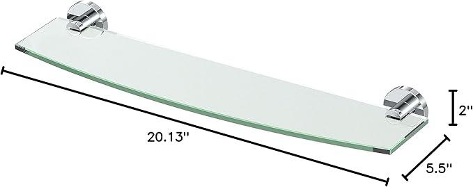 Gatco 4666 Reveal Glass Shelf, Chrome | Wall Mounted 20.13" W X 5.40" D Curved Tempered Glass Shelf | Floating Glass Shelf for Bathroom Storage - ModernBath
