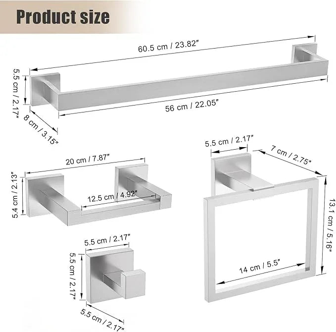 TQKAG Brushed Nickel Bathroom Hardware Accessories Set 5 Pieces, Double Post Pivoting Toilet Paper Holder Set Stainless Steel Square Bathroom Towel Bar Holder Set Wall Mounted - ModernBath