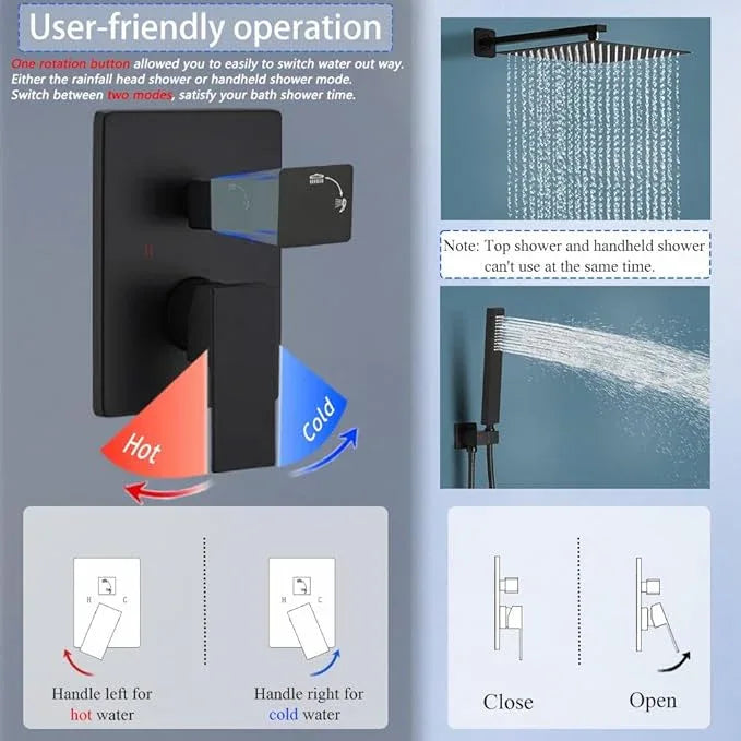 YCAIKOI Shower Faucet Set 16 Inch Wall Mount Rain Shower System, All Metal Shower Fixtures - Matte Black - ModernBath