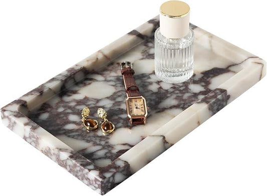 Natural Calacatta Viola Marble Tray 10"x6" Rectangular - Non-Resin Bathroom Vanity Organizer & Office Desk Tray | Waterproof Stone Serving Platter for Jewelry/Perfume (Purple Portoro) - ModernBath