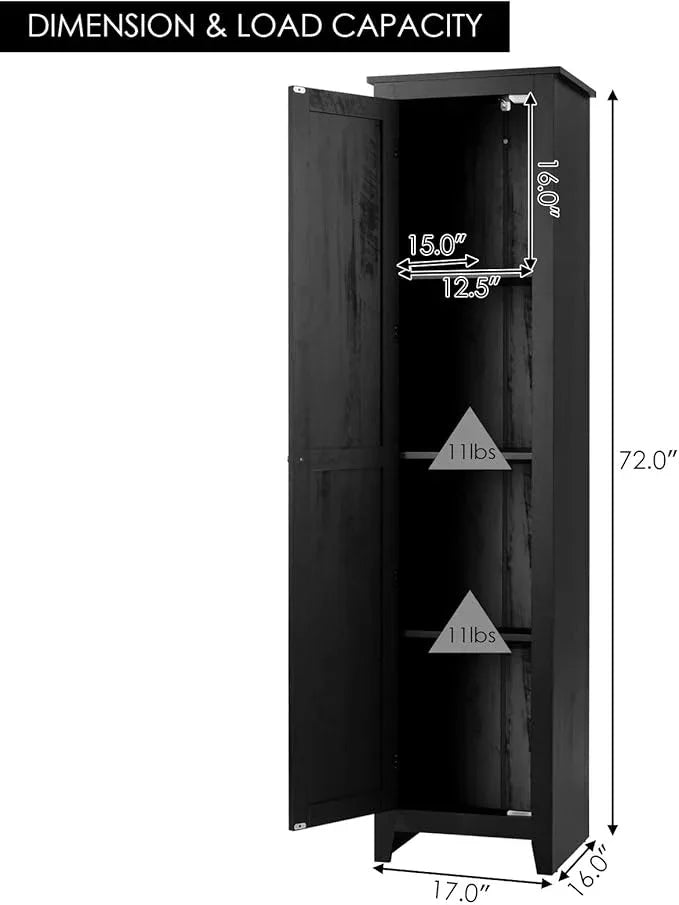 Giantex Tall Storage Cabinet Free Standing Floor Storage Tower with Four Shelves and Single Door, Narrow Cabinet for Bedroom, Living Room, Bathroom 17x16x72 Inch Utility Storage Cabinet (Black) - ModernBath