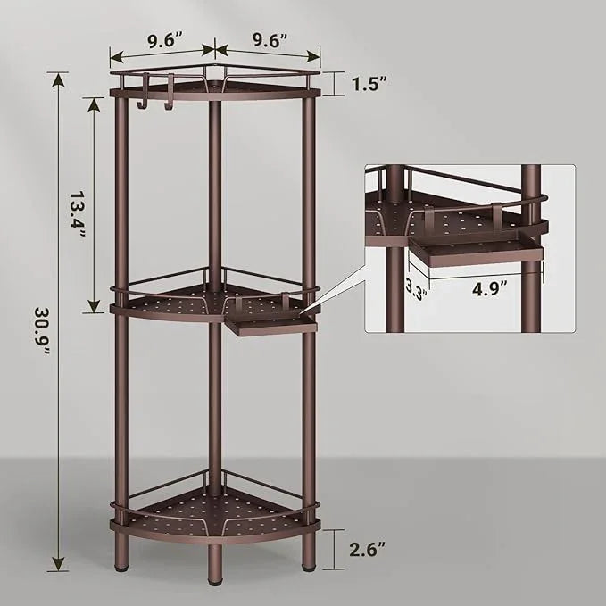 ELYKEN Corner Shower Caddy Standing, 3 Tier Rustproof Metal Shower Organizer with Soap Holder, Floor Shower Corner Shelf Rack Storage Stands with Adjustable Feet & 2 Hooks for Bathroom, Bronze - ModernBath