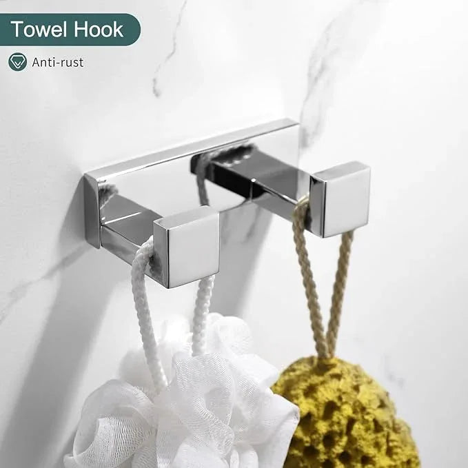 TNOMS 4-Pieces Bathroom Hardware Set, Polished Chrome Towel Bar Set, Wall Mounted Stainless Steel Bathroom Hardware Accessories Set, 23.6 inch - ModernBath