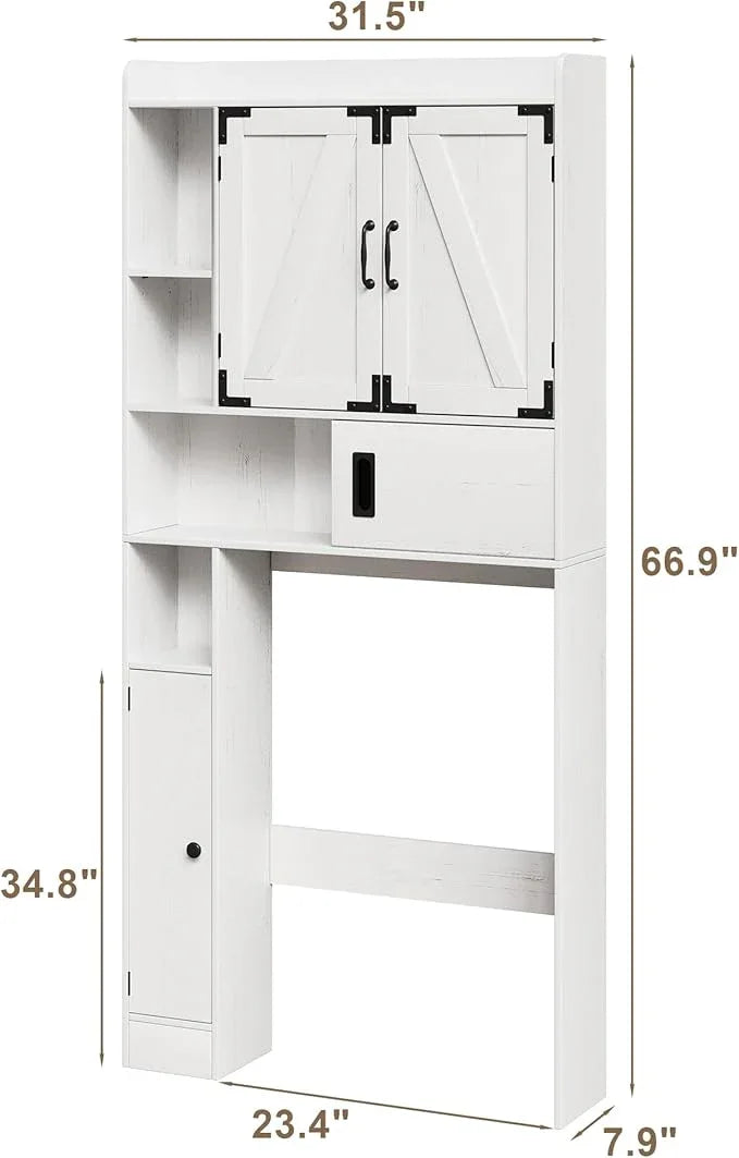 ChooChoo Over The Toilet Storage Cabinet, Farmhouse Bathroom Shelf Over Toilet with Adjustable Shelves, Above Toilet Storage Cabinet with Sliding Door for Bathroom, Laundry Room, Antique White - ModernBath