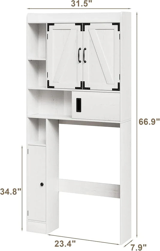 ChooChoo Over The Toilet Storage Cabinet, Farmhouse Bathroom Shelf Over Toilet with Adjustable Shelves, Above Toilet Storage Cabinet with Sliding Door for Bathroom, Laundry Room, Antique White - ModernBath