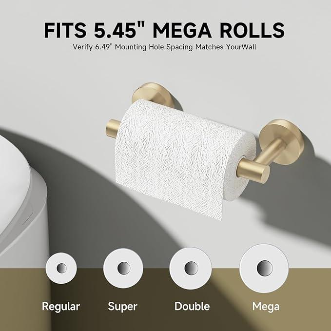 BWE Brushed Gold Toilet Paper Holder Wall Mounted Double Post Pivoting Toilet Tissue Holders SUS 304 Stainless Steel Toilet Roll Holder for Bathroom Kitchen and RV Washroom - ModernBath