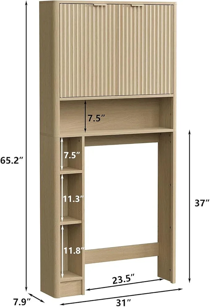 Furnideco 31''W Over Toilet Storage Cabinet Modern Above Toilet Shelf Cabinet with Fluted Doors & Toilet Paper Storage Holder for Bathroom, Natural Oak - ModernBath