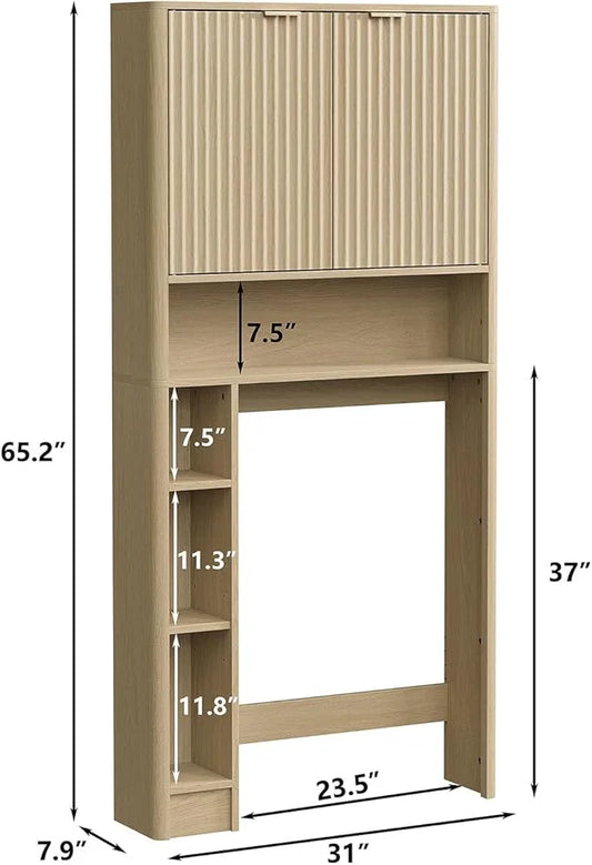 Furnideco 31''W Over Toilet Storage Cabinet Modern Above Toilet Shelf Cabinet with Fluted Doors & Toilet Paper Storage Holder for Bathroom, Natural Oak - ModernBath