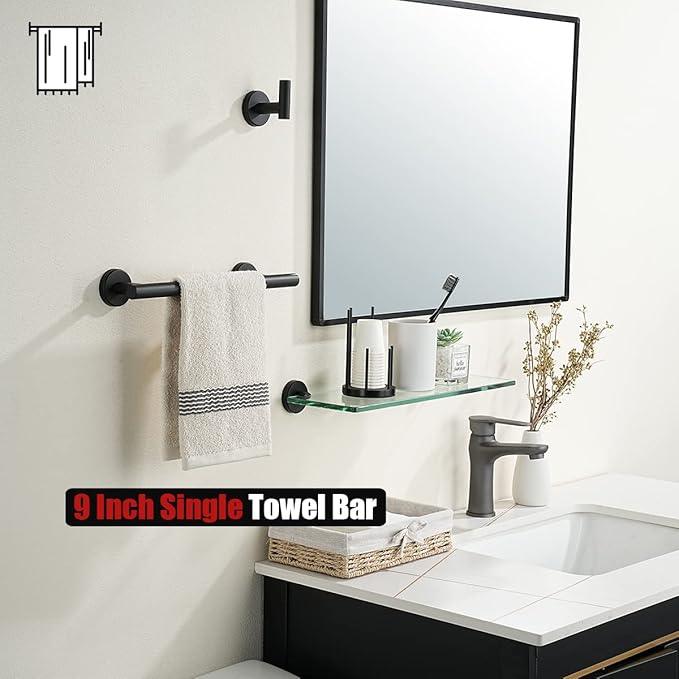 JQK Black Towel Bar, 12 Inch 304 Stainless Steel Thicken 0.8mm Hand Towel Rack, Bathroom Towel Holder Matte Black Wall Mount, Useable Length 9 Inch TB110L9-PB - ModernBath