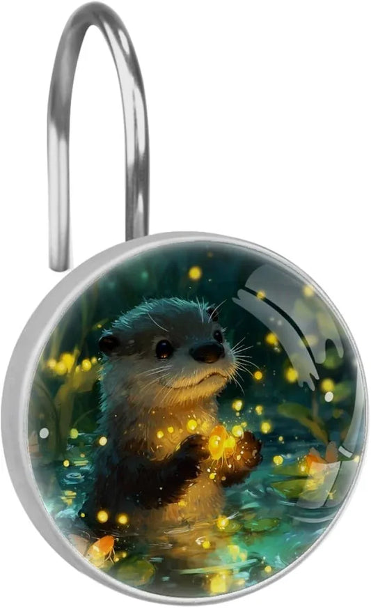 Cute Otter Shower Curtain Hooks Rings, Stainless Steel Rust Proof Shower Curtain Hooks, Decorative Shower Hooks for Bathroom Shower Rods Curtains, Set of 12 - ModernBath