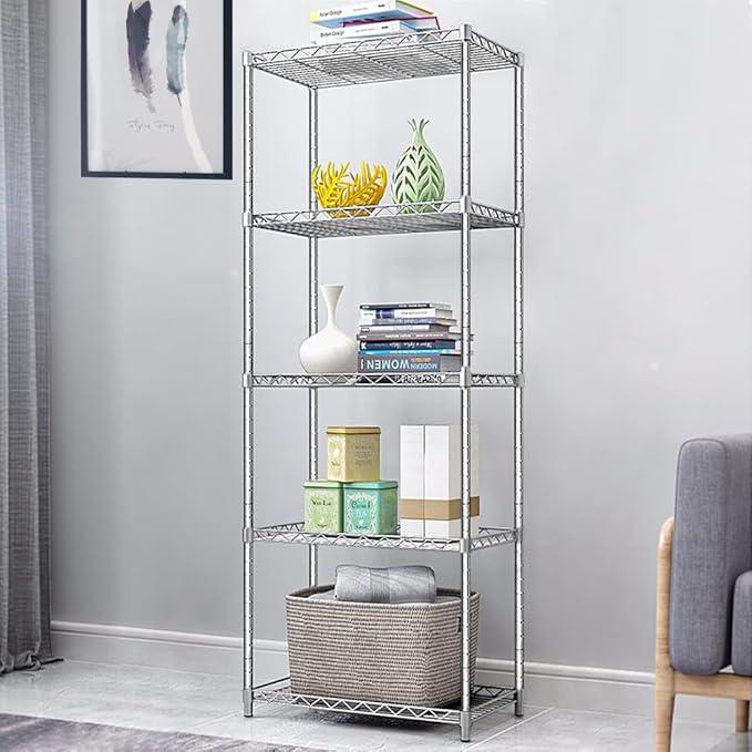 5 Tier Wire Shelving Unit, Height Adjustable Wire Shelves with NSF Certified, Narrow Metal Storage Rack Shelf Unit for Kitchen, Laundry, Bathroom, Pantry, Closet (18"D x 21.5"W x 71"H, Chrome) - ModernBath