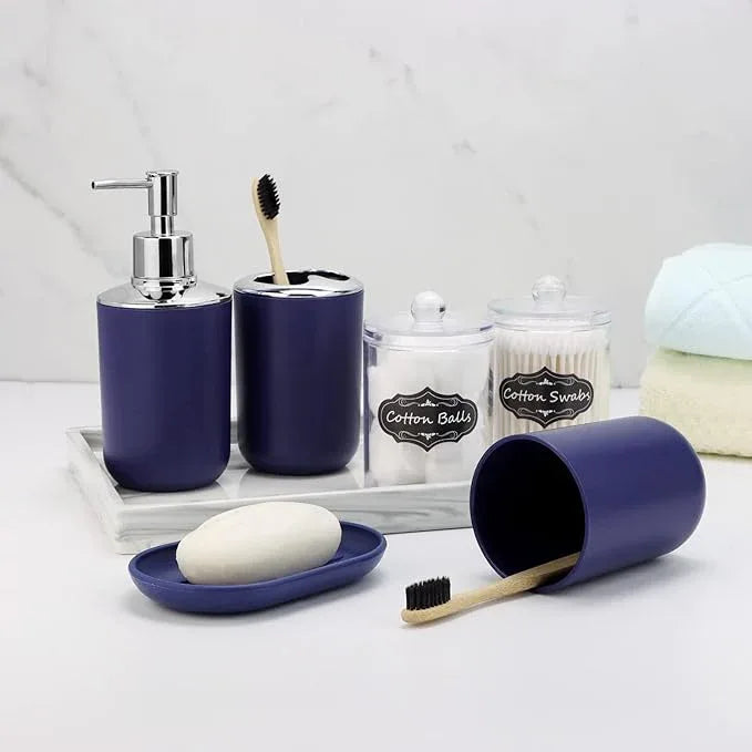 IMAVO Bathroom Accessories Set,Navy Blue Bathroom Set,9 Pieces Bathroom Accessory Set,Tray,Qtip Holders,Toilet Brush,Trash Can for Bathroom Décor and Home Gifts - ModernBath
