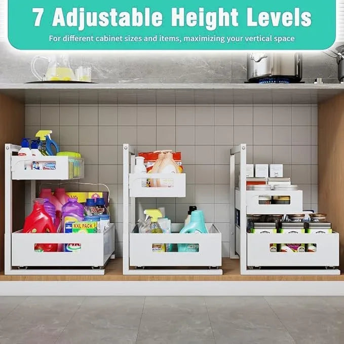 Under Sink Organizer Adjustable Height 2 Tier Bathroom Organizer Pull Out Cabinet Organer kitchen organizers and storage fridge organizers and storage,White,XL-1 Pack - ModernBath