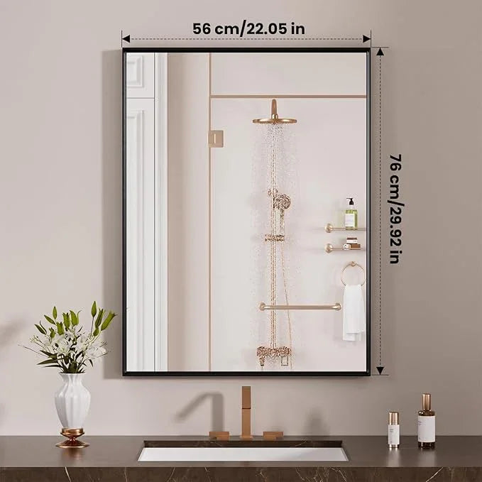 LOAAO Black Bathroom Mirror 22"X30" for Wall, Rectangle Bathroom Vanity Mirror, Hangs Vertically or Horizontally, Easy to Install, Modern Design - ModernBath
