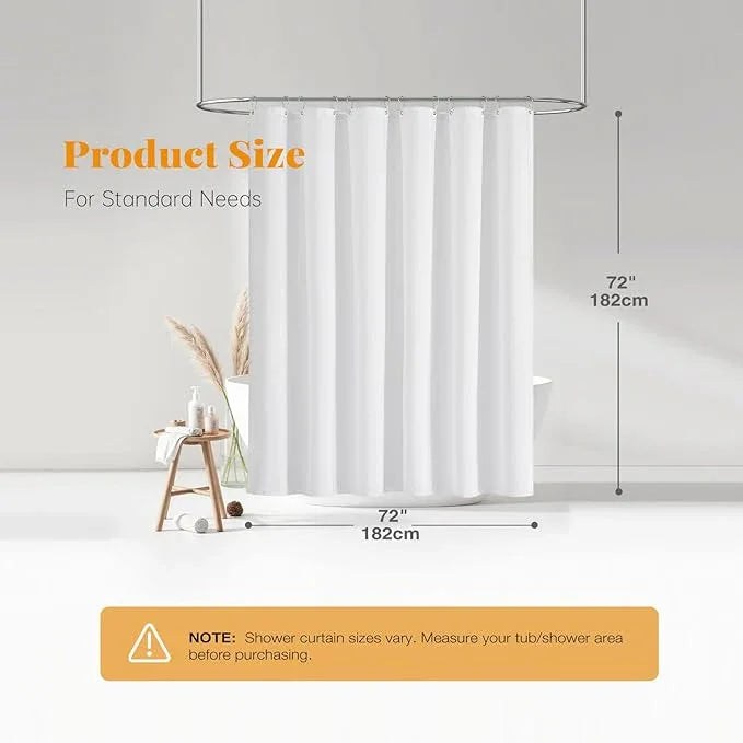 BTTN White Fabric Shower Curtain - Linen Textured Heavy Duty Waterproof Cloth Shower Curtain Set with 12 Plastic Hooks, Hotel Luxury Weighted Polyester Decorative Bath Curtains for Bathroom - 72"x72" - ModernBath