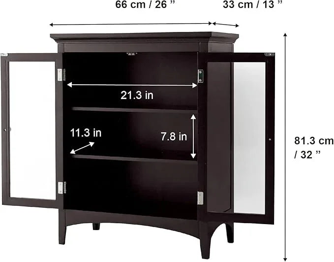 Teamson Home Madison Wooden Floor Cabinet with 2 Glass Doors, Espresso - ModernBath